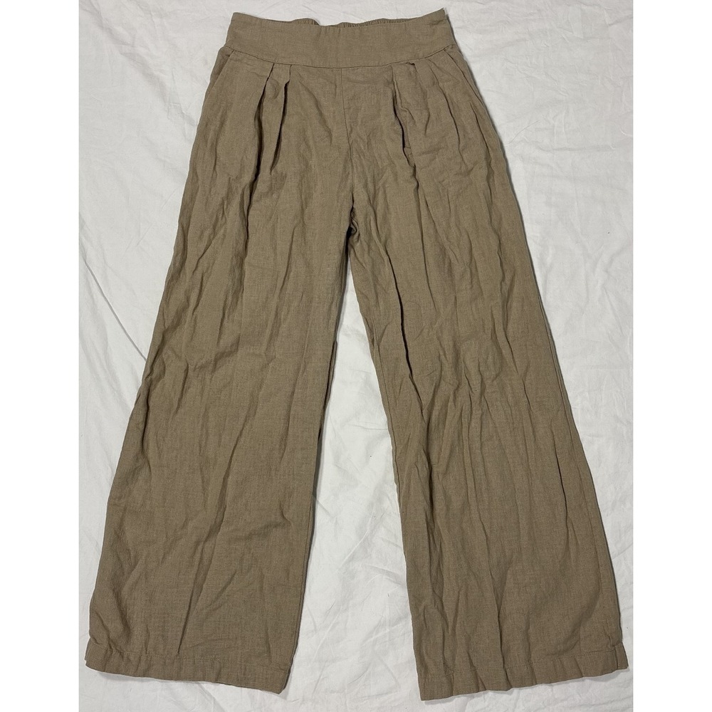 Abercrombie & Fitch Womens Pleated Trouser Pants Beige Wide Leg Relaxed Fit XS